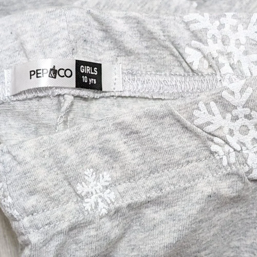 Pepco Full length Soft Cotton leggings Skinny Fit Stretchy Grey White Snowflakes